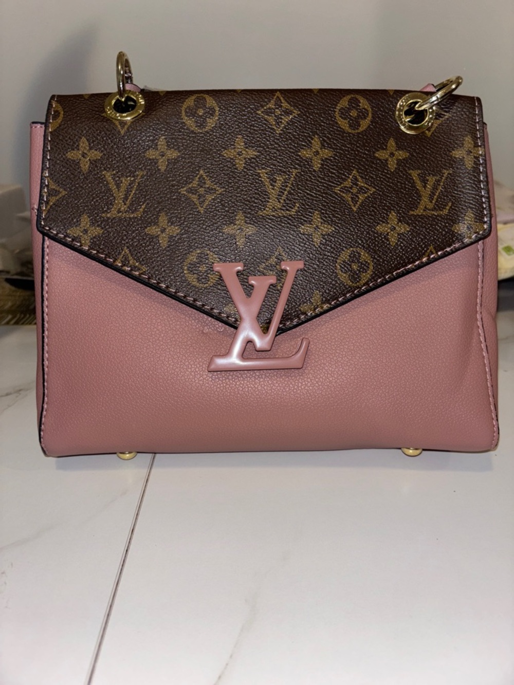 Inspired)Louis Vuitton Brown Monogram and Pink Leather Crossbody Bag